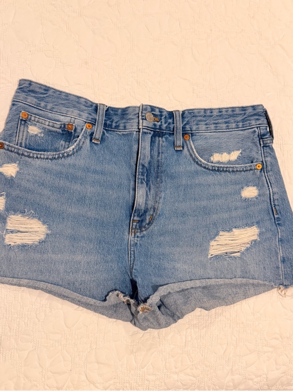 Madewell Light Blue Distressed High-Rise Jean Shorts